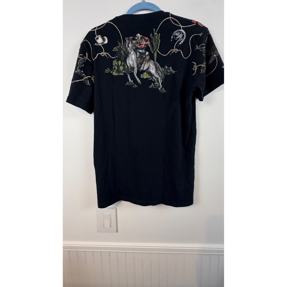 Zara Man Western Cowboy Embroidered T-Shirt Black Bandana Neck Mens Medium - Picture 2 of 4